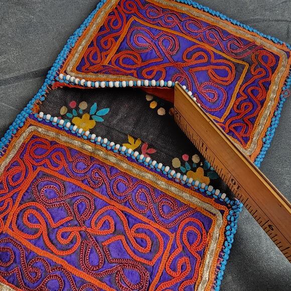Kuchi Embroidered Pouch Wallet Central Asian Handmade Beaded Snap w/Mirror - Picture 6 of 9